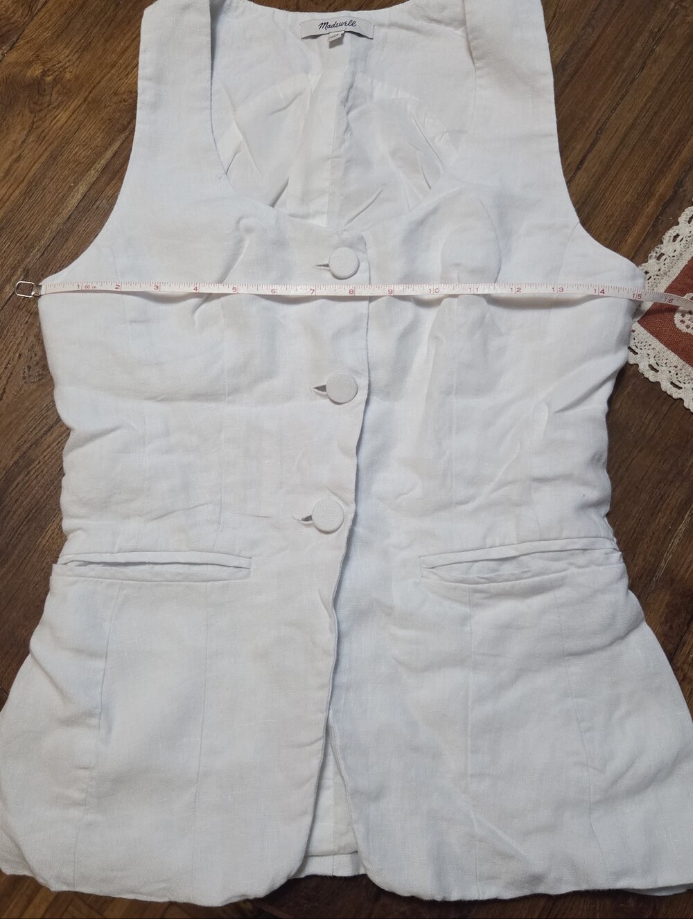 Madewell White 100% Linen Button-Up Tailored Vest - Size 00 - Picture 9 of 10